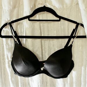 Victoria’s Secret Rhinestone Strap Bra Size 36C Black Light Push Up 2004 Archive